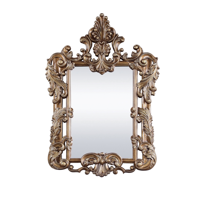 Bowery Hill Rectangular Wall Mirror with Scrollwork in Brown and Gold
