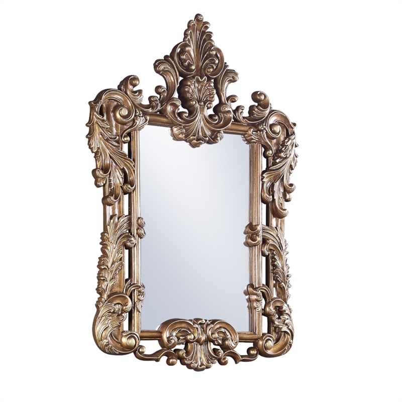 Bowery Hill Rectangular Wall Mirror with Scrollwork in Brown and Gold