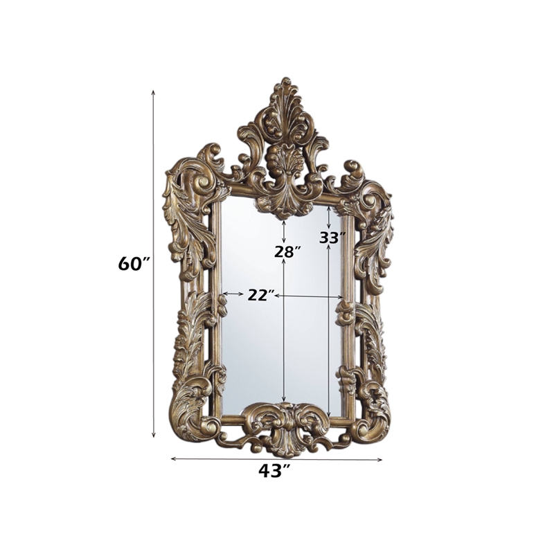 Bowery Hill Rectangular Wall Mirror with Scrollwork in Brown and Gold