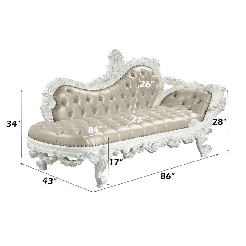 Bowery Hill Upholstered Bench in Beige Synthetic Leather and Antique White