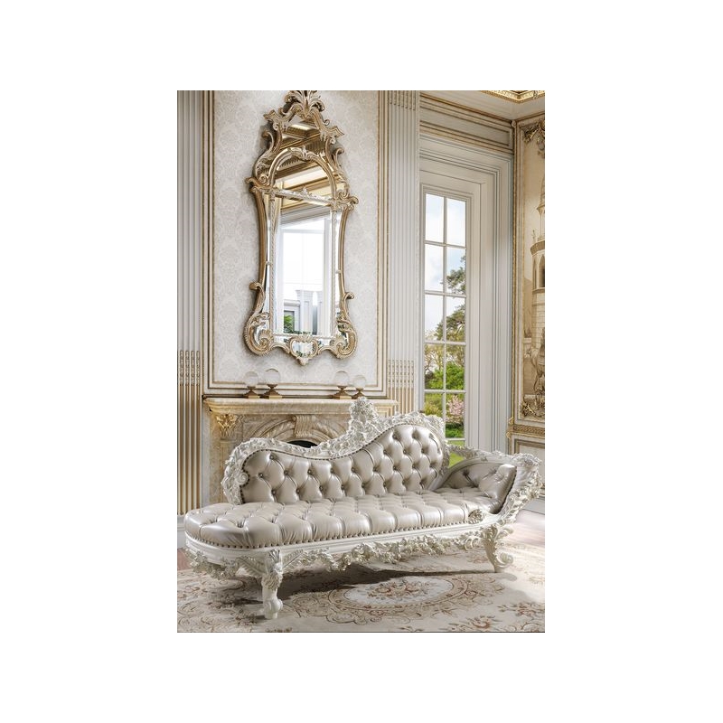 Bowery Hill Upholstered Bench in Beige Synthetic Leather and Antique White