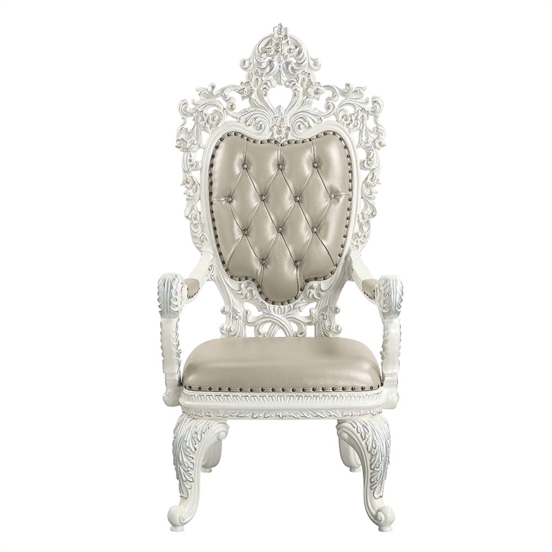 Bowery Hill Arm Chair Set of 2 in Beige Synthetic Leather and Antique White