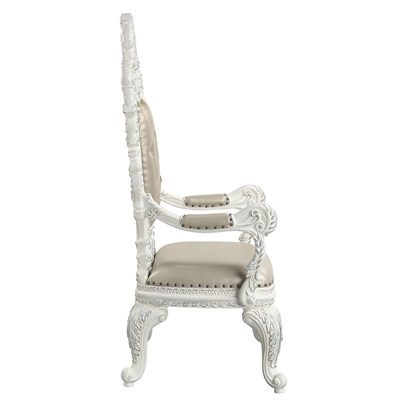 Bowery Hill Arm Chair Set of 2 in Beige Synthetic Leather and Antique White