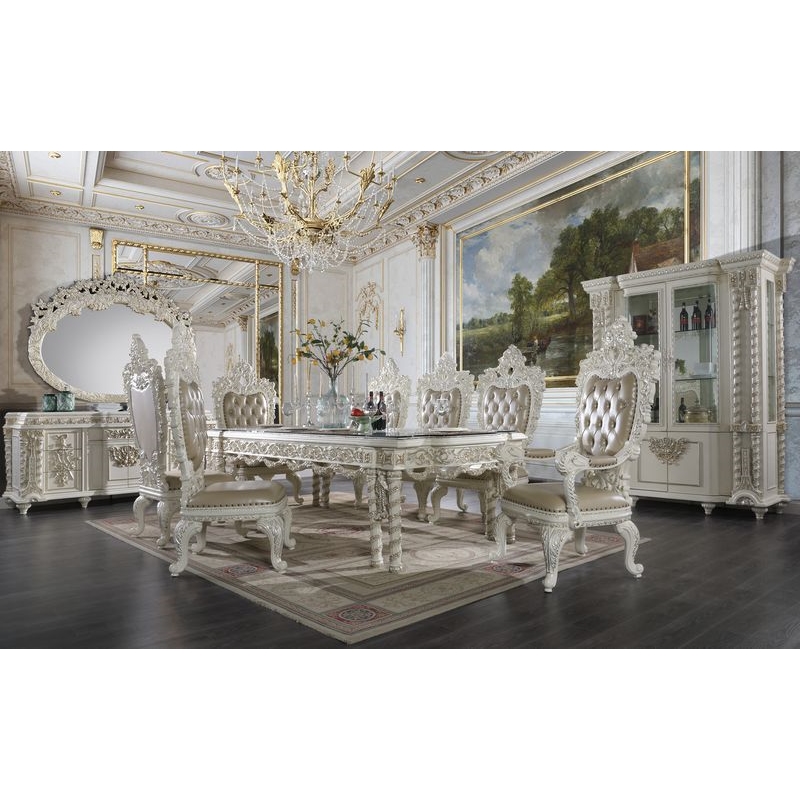 Bowery Hill Arm Chair Set of 2 in Beige Synthetic Leather and Antique White