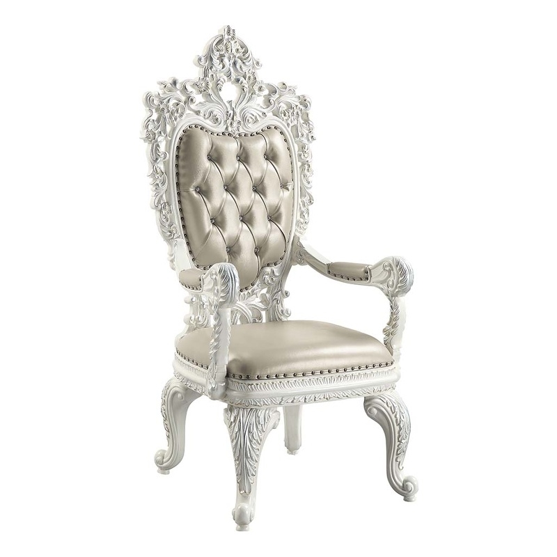Bowery Hill Arm Chair Set of 2 in Beige Synthetic Leather and Antique White