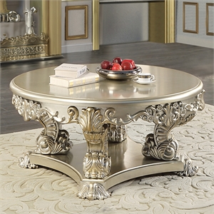 Bowery Hill Coffee Table with Sculptural Carved Base in Antique Gold