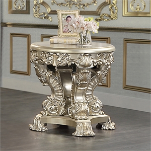Bowery Hill End Table with Sculptural Carved Base in Antique Gold