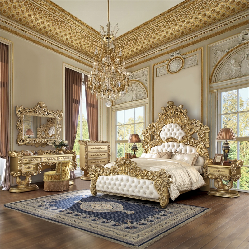 Bowery Hill Rococo Nightstand with Felt-Lined Drawers in Gold