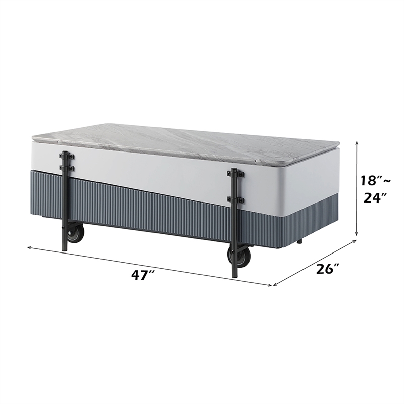 Bowery Hill Coffee Table with Lift Top in White and Gray High Gloss