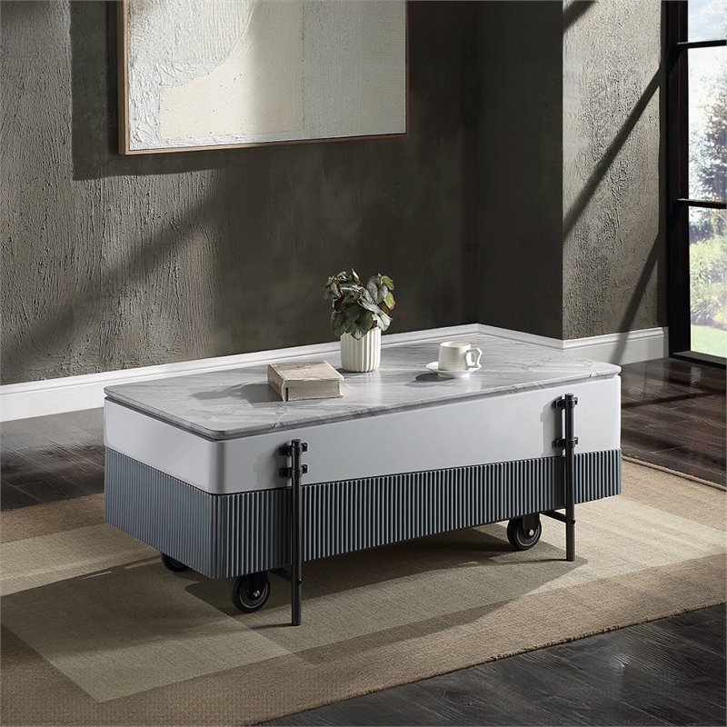 Bowery Hill Coffee Table with Lift Top in White and Gray High Gloss
