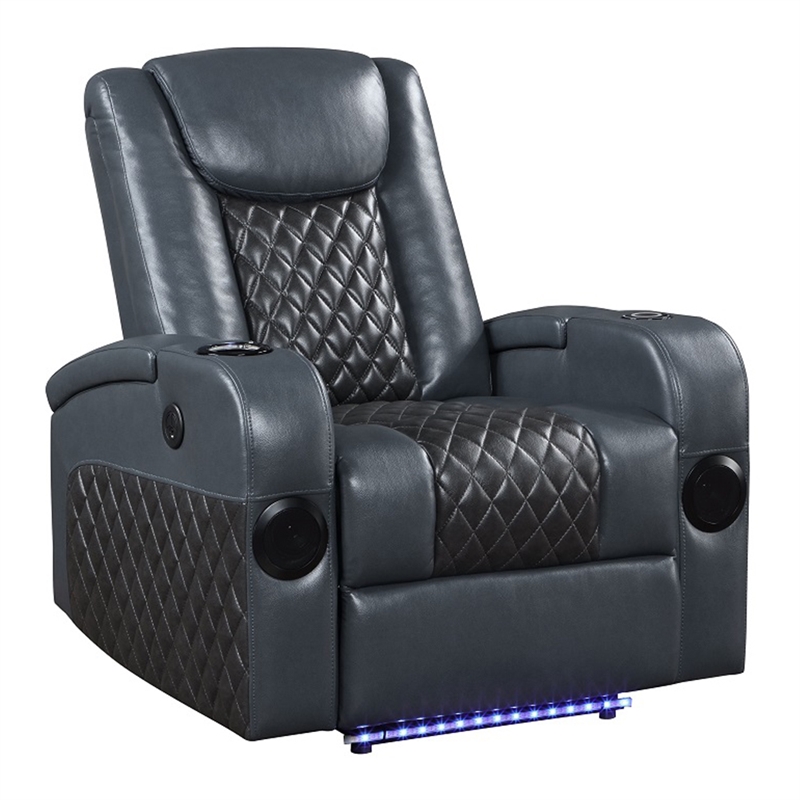 Bowery Hill Power Motion Recliner with Bluetooth Speakers in Blue and Black
