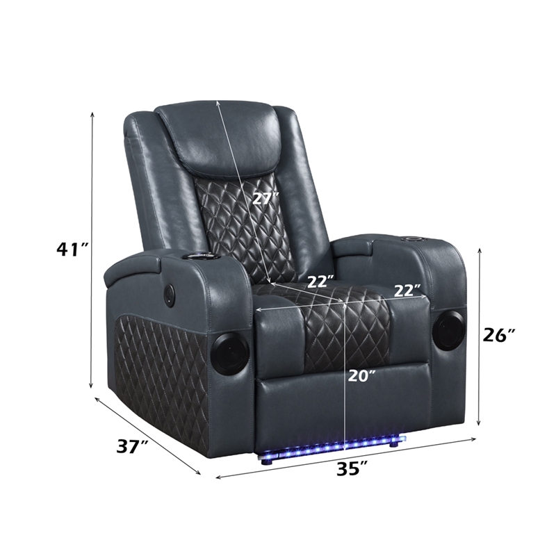 Bowery Hill Power Motion Recliner with Bluetooth Speakers in Blue and Black