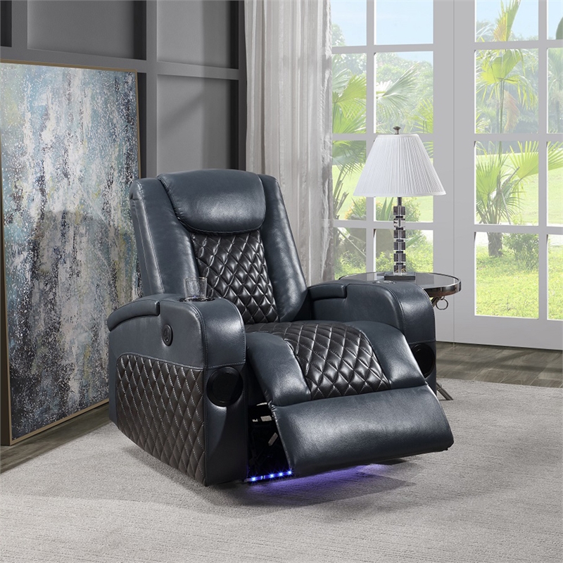 Bowery Hill Power Motion Recliner with Bluetooth Speakers in Blue and Black