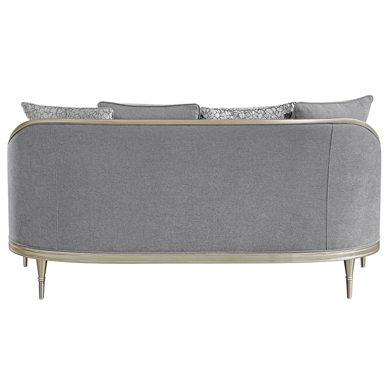 Bowery Hill Loveseat with 4 Pillows in Gray Chenille and Champagne
