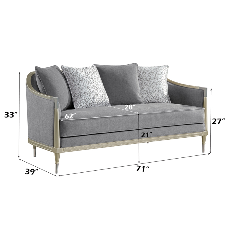 Bowery Hill Loveseat with 4 Pillows in Gray Chenille and Champagne