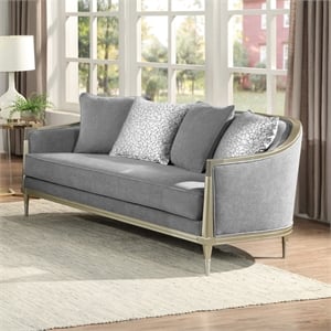 Bowery Hill Loveseat with 4 Pillows in Gray Chenille and Champagne
