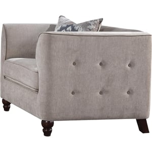 Bowery Hill Tufted Shelter Arm Chair with Pillow in Tan Velvet