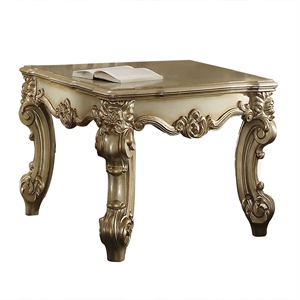 Bowery Hill Square End Table with Scrolled Legs in Gold Patina and Bone