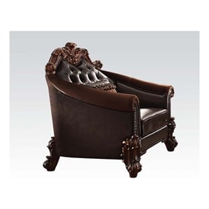 Bowery Hill Arm Chair with Pillow in Brown Faux Leather and Cherry