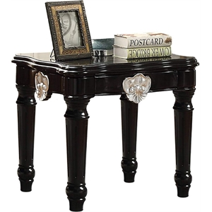 Bowery Hill End Table with Scalloped Top and Carved Apron in Black