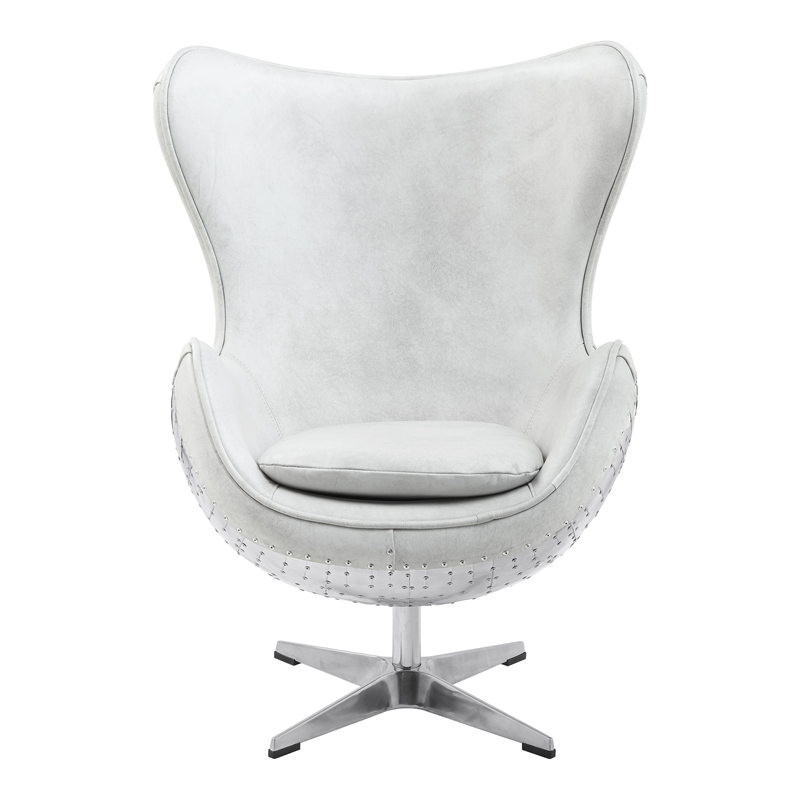 Bowery Hill Leather Upholstered Swivel Accent Chair with Aluminum Base
