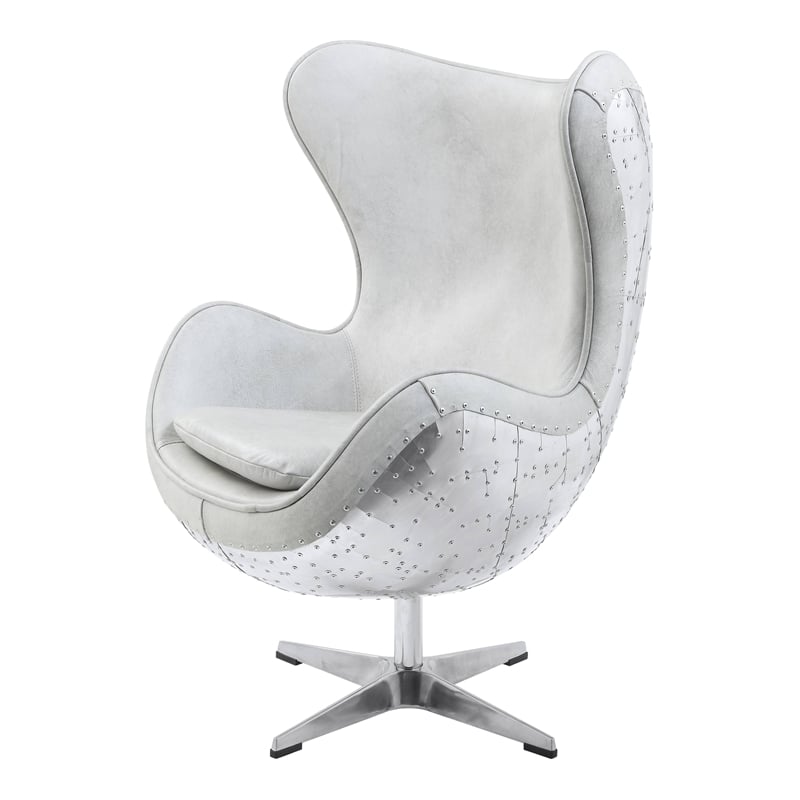 Bowery Hill Leather Upholstered Swivel Accent Chair with Aluminum Base