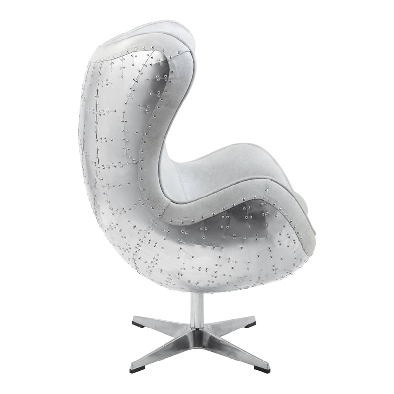 Bowery Hill Leather Upholstered Swivel Accent Chair with Aluminum Base