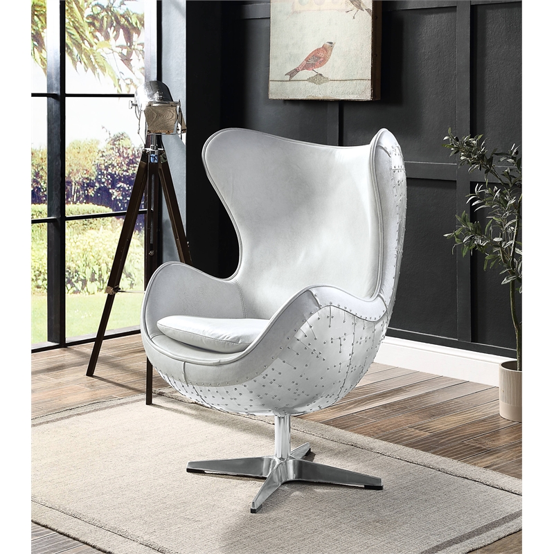 Bowery Hill Leather Upholstered Swivel Accent Chair with Aluminum Base
