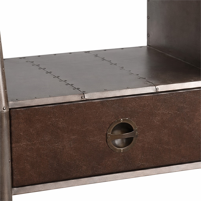 Bowery Hill 5-Shelf Wooden Bookcase with Leather Drawer in Bronze