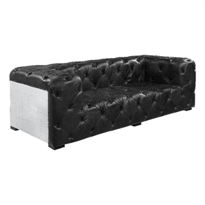 Bowery Hill Tufted Top Grain Leather Upholstered Sofa in Black