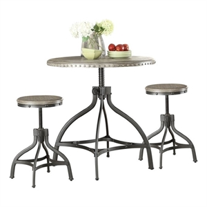 Bowery Hill 3-Piece Adjustable Dining Set with Wood and Metal in Gray Oak