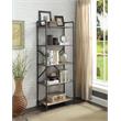 Bowery Hill 5-Tier Rectangular Bookshelf in Antique Oak and Sandy Gray