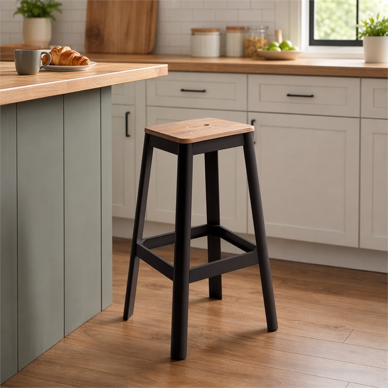 Bowery Hill Wood Bar Stool in Natural and Black
