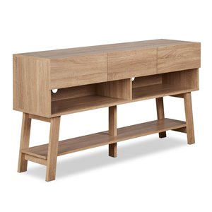 Bowery Hill Rectangular Wood TV Stand with 3 Drawers in Light Oak
