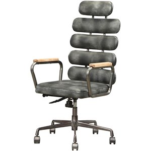 Bowery Hill Leather High Back Adjustable Swivel Office Chair in Black