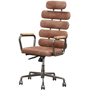 Bowery Hill Leather High Back Adjustable Swivel Office Chair in Whiskey Brown