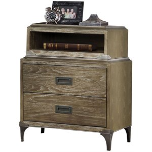 Bowery Hill 2 Drawer Wooden Nightstand with USB Dock in Weathered Oak