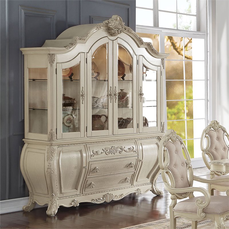 Bowery Hill China Cabinet in Glass and Antique White Finish