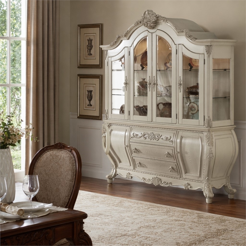 Bowery Hill China Cabinet in Glass and Antique White Finish