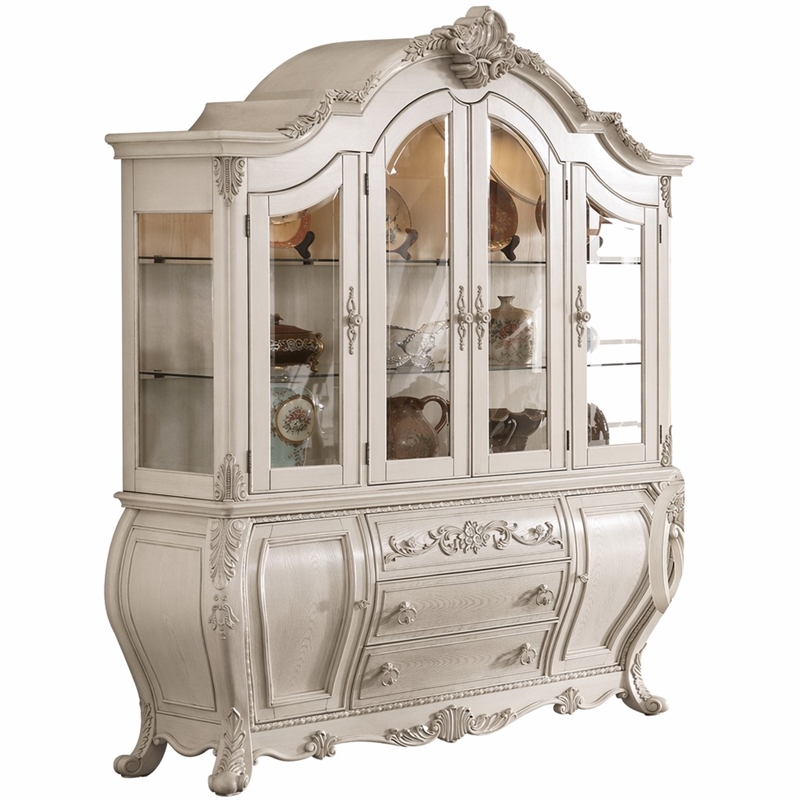 Bowery Hill China Cabinet in Glass and Antique White Finish
