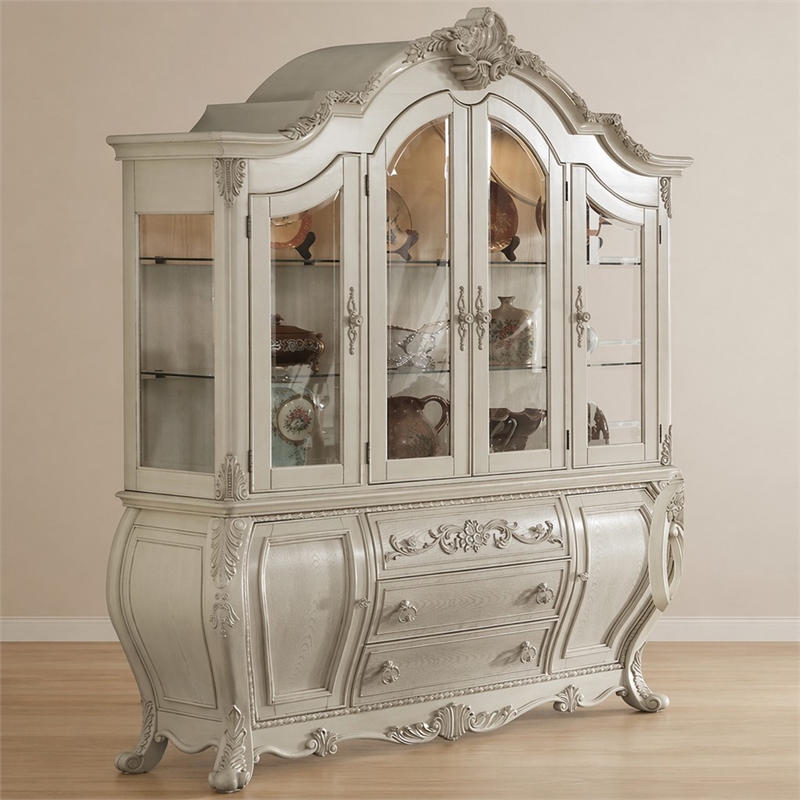 Bowery Hill China Cabinet in Glass and Antique White Finish