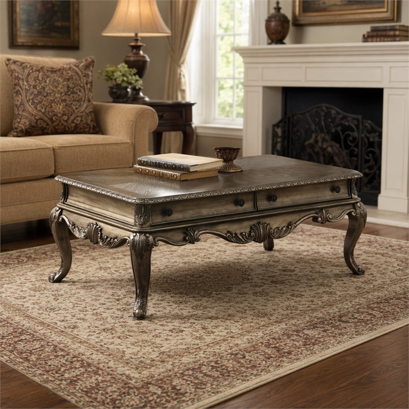 Bowery Hill 2-Drawer Coffee Table with Wood Top in Vintage Oak