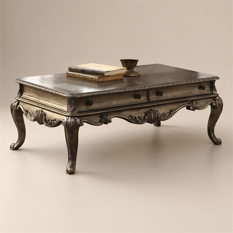 Bowery Hill 2-Drawer Coffee Table with Wood Top in Vintage Oak