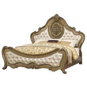 Bowery Hill Eastern King Panel Bed with Tufted Detail in Vintage Oak