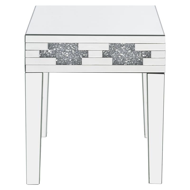 Bowery Hill Square Glass End Table with Mirrored Base and Faux Stones