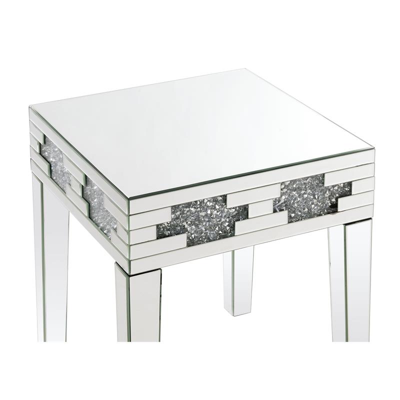 Bowery Hill Square Glass End Table with Mirrored Base and Faux Stones