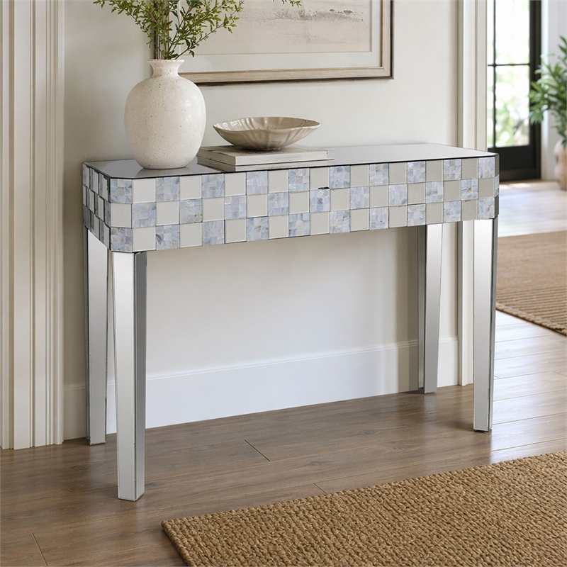 Bowery Hill Rectangular Console Table with Mirrored Finish and Tapered Legs