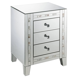 Bowery Hill Glass 3-Drawer Nightstand with Mirrored Panels in Mother Pearl