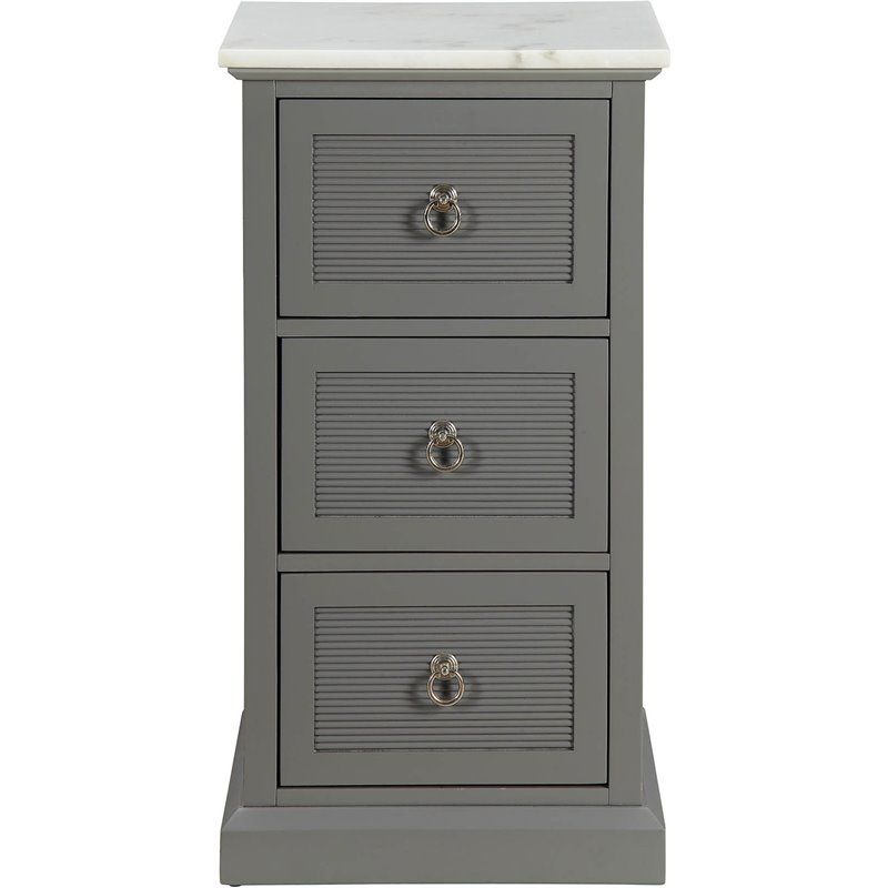 Bowery Hill Wooden 3-Drawer Cabinet with Marble Top in Gray Finish
