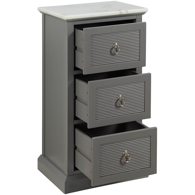 Bowery Hill Wooden 3-Drawer Cabinet with Marble Top in Gray Finish